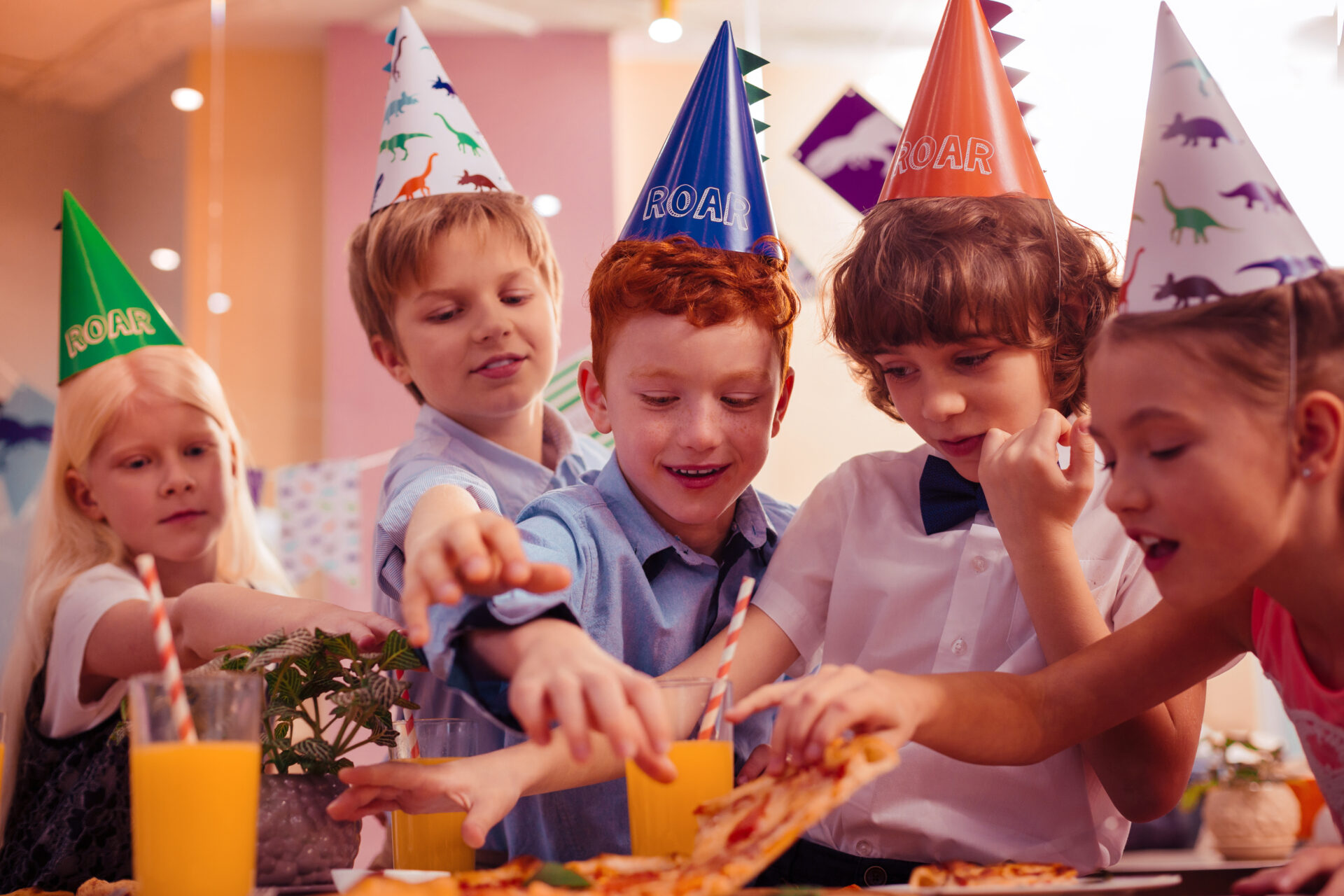 group of kids visiting birthday party of their classmate